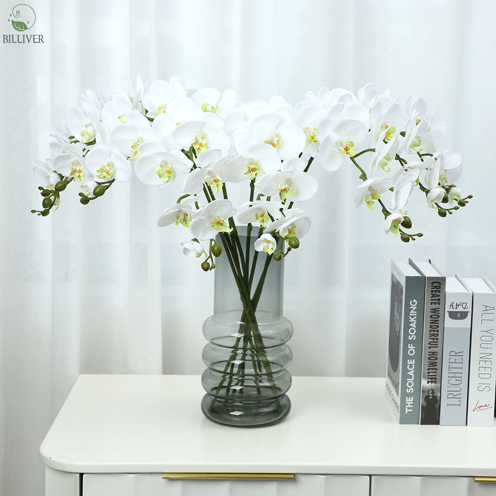 Eco-friendly Natural real Touch Latex Phalaenopsis Amabilis Suitable Moth Butterfly Orchid In Bulk Silk Stem Decorative Flowers