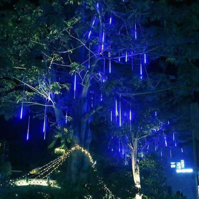 Waterproof LED Meteor Shower Rain Lights Solar Icicle Falling Rain Lights Holiday Tubes Meteor Icicle String Lights Tree