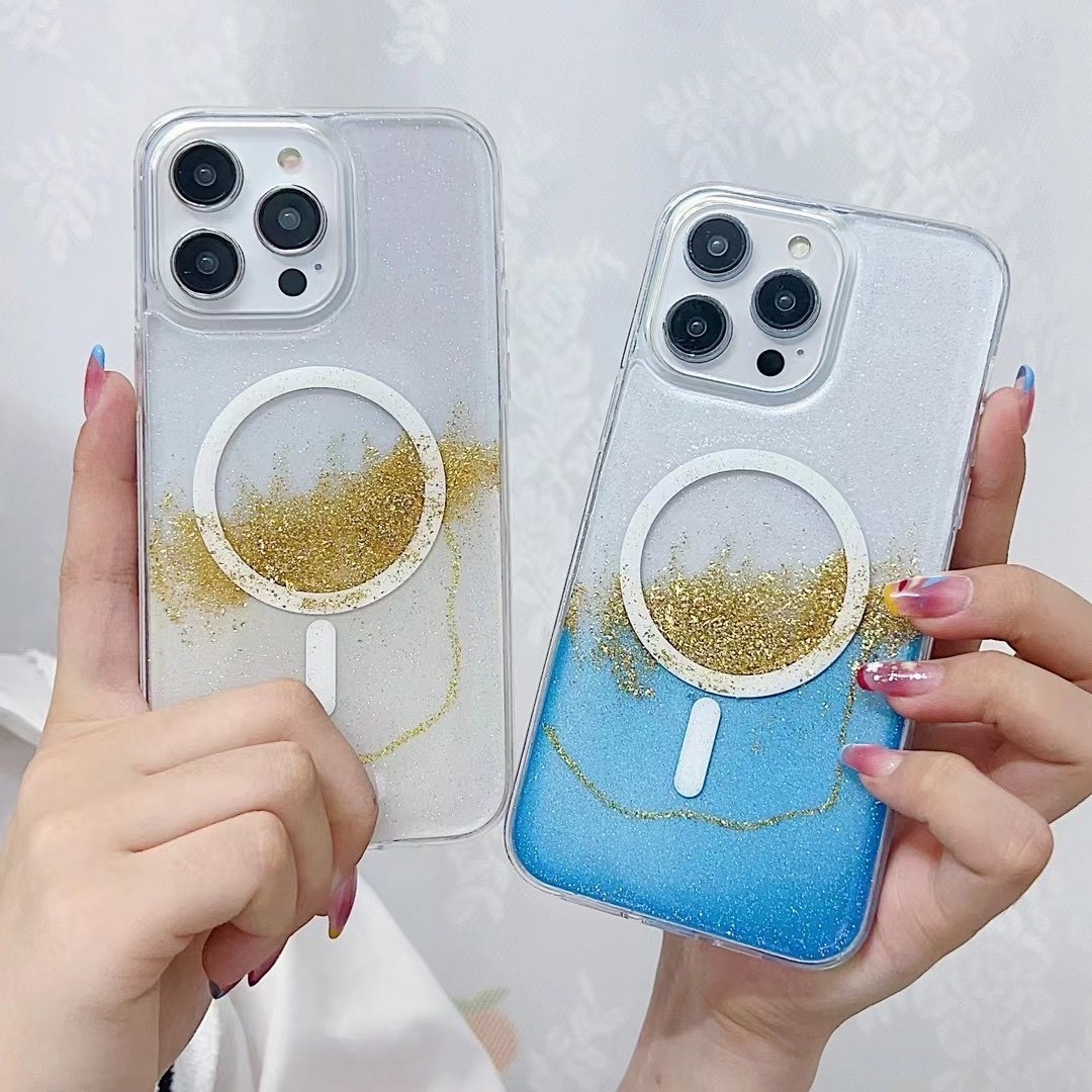 moving water glitter phone case anti peep magnetic phone case for iPhone series