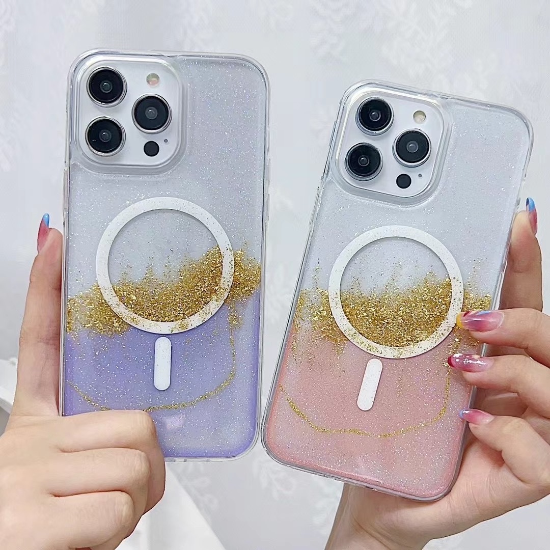 moving water glitter phone case anti peep magnetic phone case for iPhone series