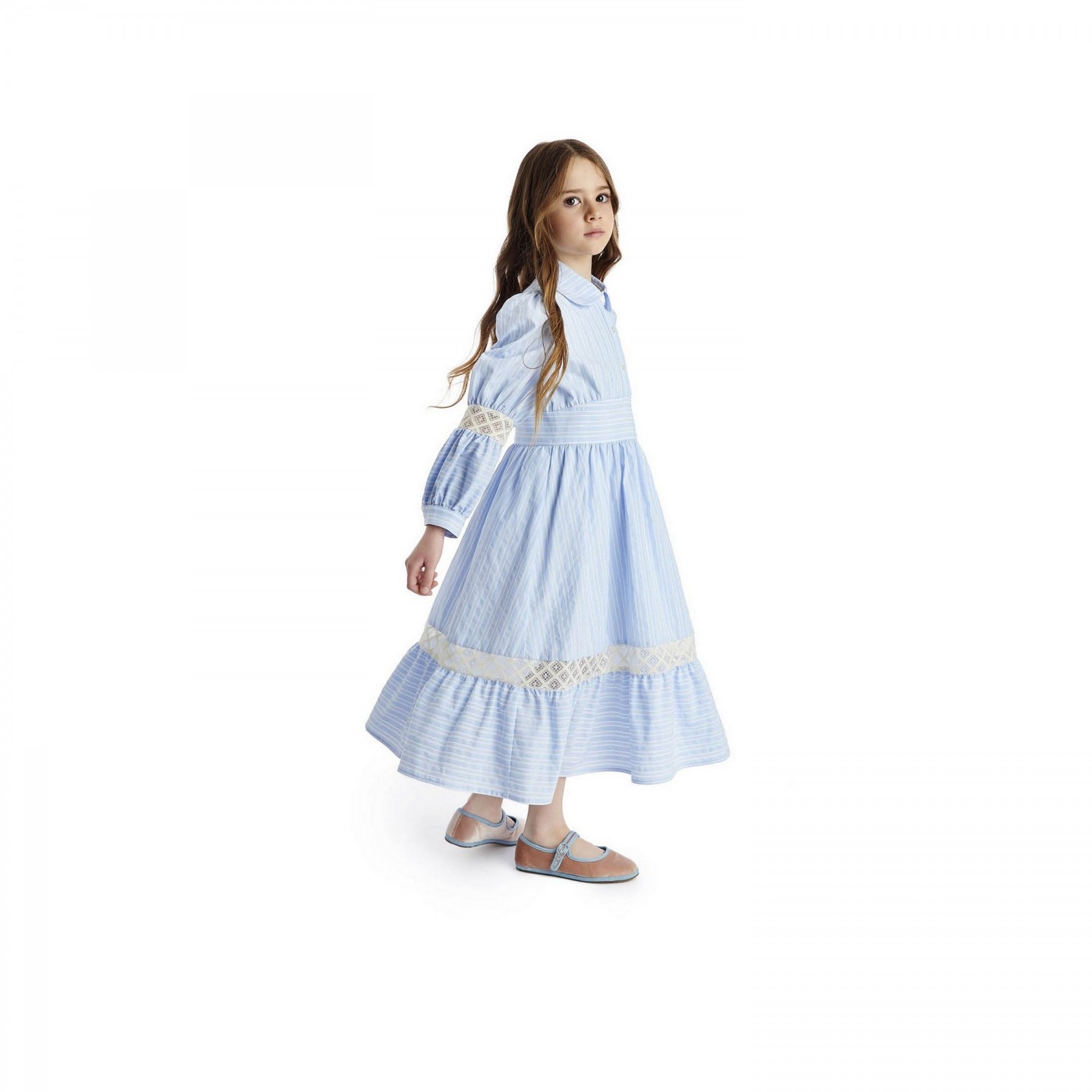 Wholesale Custom Long Sleeve Baby Girls Dress Fashion Style Long Skirt Autumn Winter Blue Color Toddler Kids Dresses