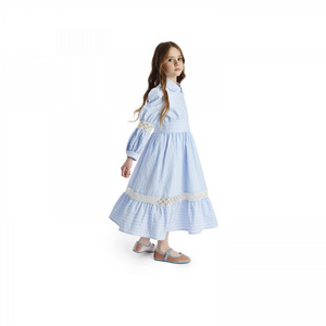 Wholesale Custom Long Sleeve Baby Girls Dress Fashion Style Long Skirt Autumn Winter Blue Color Toddler Kids Dresses