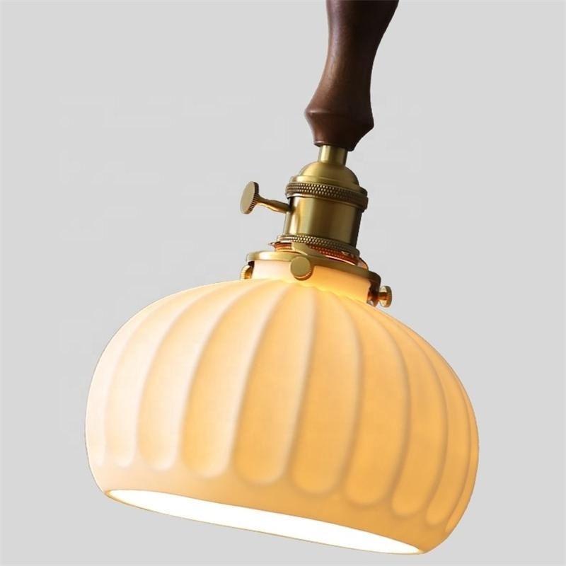 Japanese style simple ceramic glass chandelier aisle homestay restaurant bar bedside single head wooden pendant light