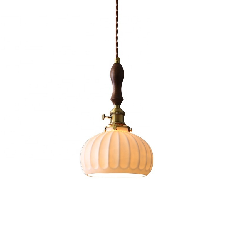 Japanese style simple ceramic glass chandelier aisle homestay restaurant bar bedside single head wooden pendant light