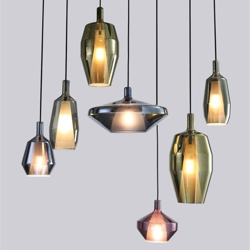 Creative Stained Small Glass Pendant Lights Nordic Restaurant Bedroom Bedside Retro Industrial Style Single Head Pendant Lamps