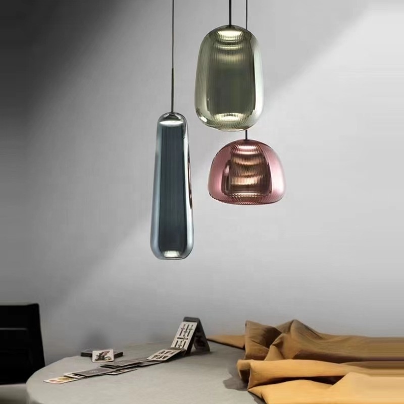 Light luxury Nordic postmodern glass pendant light art design bedroom simple green red small chandelier