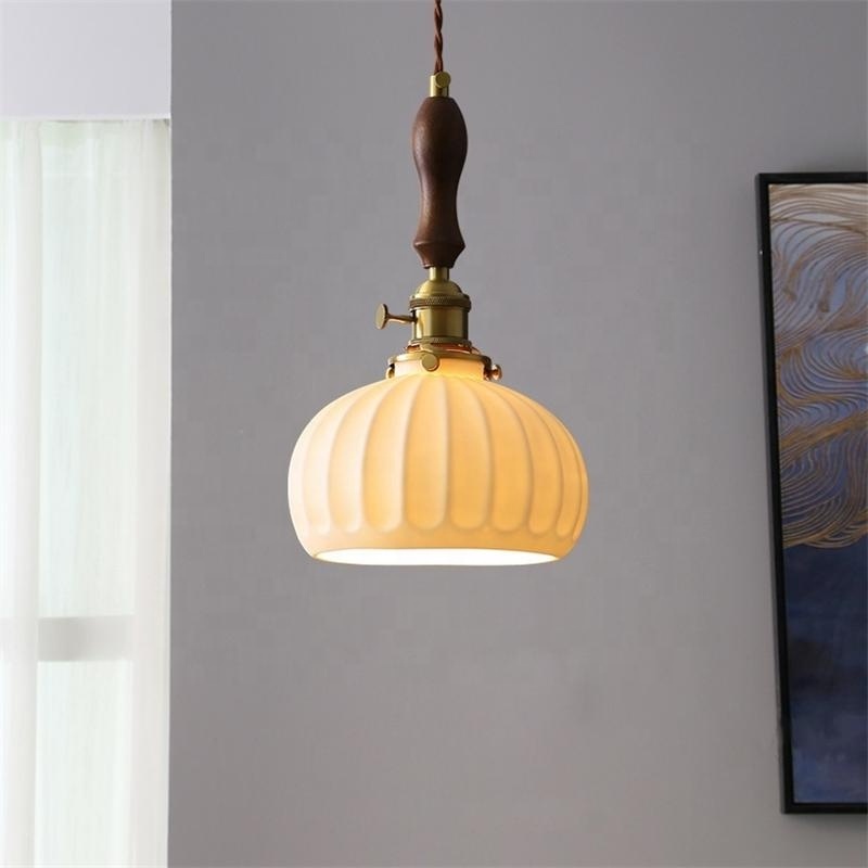 Japanese style simple ceramic glass chandelier aisle homestay restaurant bar bedside single head wooden pendant light