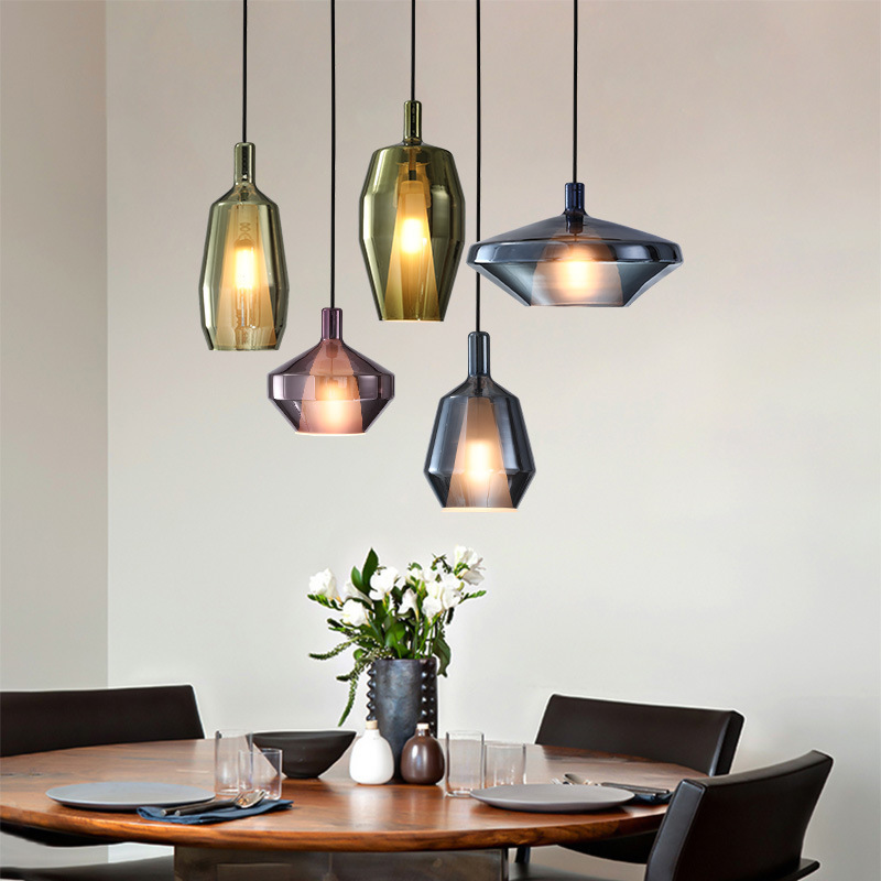 Creative Stained Small Glass Pendant Lights Nordic Restaurant Bedroom Bedside Retro Industrial Style Single Head Pendant Lamps