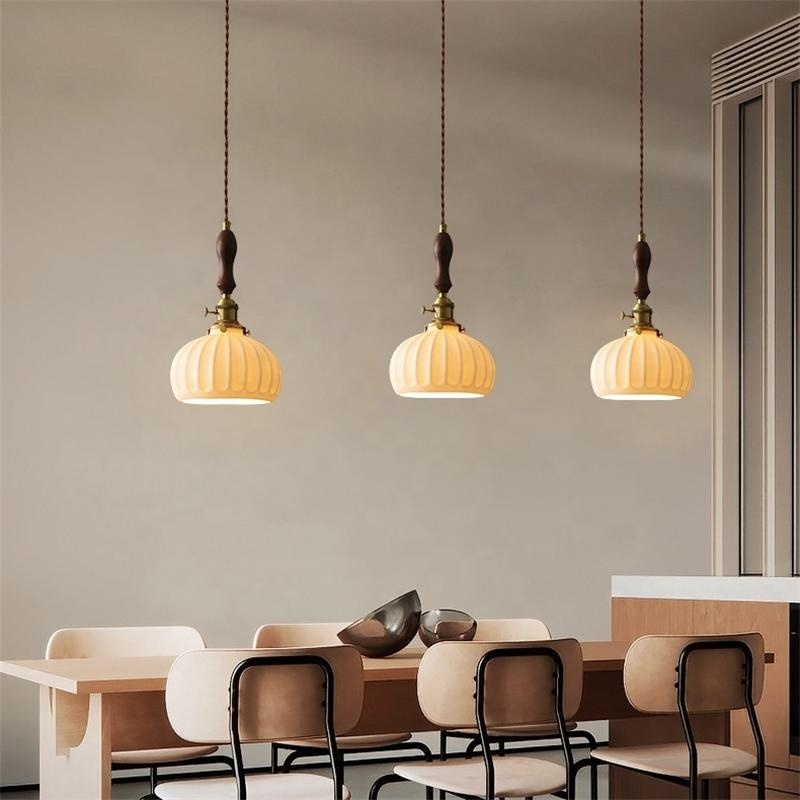 Japanese style simple ceramic glass chandelier aisle homestay restaurant bar bedside single head wooden pendant light