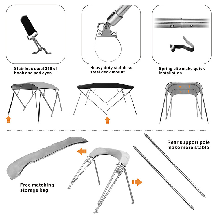 NHCX 4 bow boat top cover stainless steel frame Boat Canopy Cover
