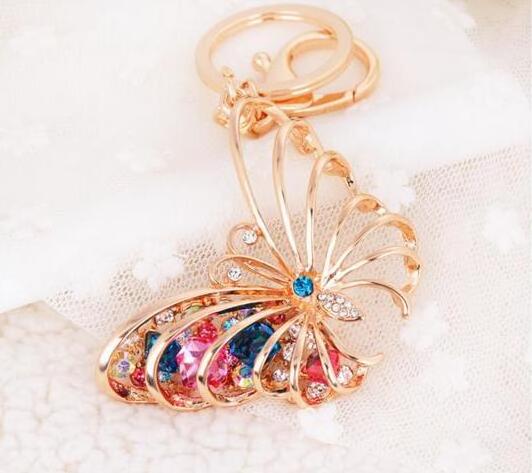 Stock Fashion Key chains Perfume butterfly Alloy Rhinestones Keychains Gold plated 2919