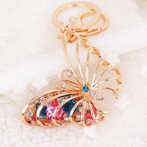 Stock Fashion Key chains Perfume butterfly Alloy Rhinestones Keychains Gold plated 2919