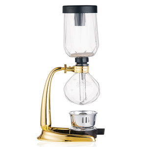 Bincoo 3 Cup Tabletop Siphon Gravity Coffee Maker Classic Glass Household Coffee Maker Gold Color