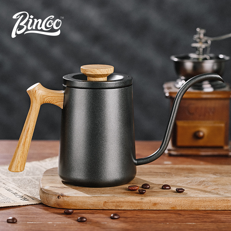 Bincoo Coffee Pour Over Kettle with Wooden Lid and Handle Gooseneck Kettle for Drip Coffee