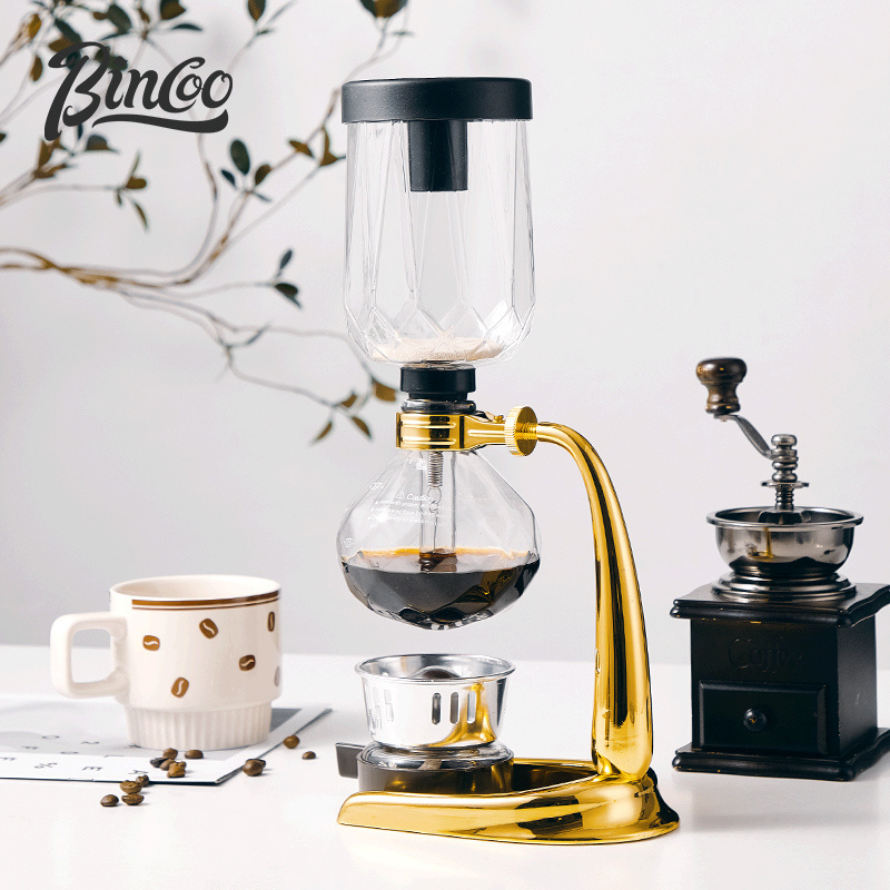 Bincoo 3 Cup Tabletop Siphon Gravity Coffee Maker Classic Glass Household Coffee Maker Gold Color