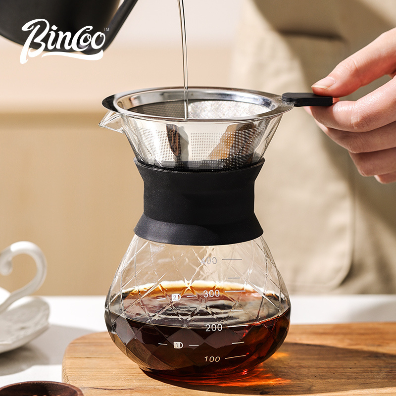 Bincoo 200ml 400ml Pot Pour Over Coffee Dripper Handmade Server Kettle with Heat Resistant Glass