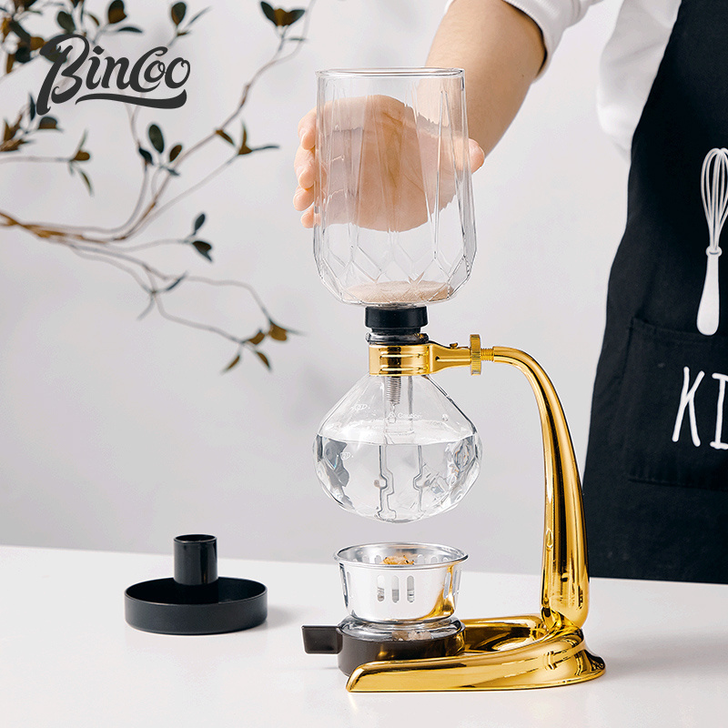 Bincoo 3 Cup Tabletop Siphon Gravity Coffee Maker Classic Glass Household Coffee Maker Gold Color