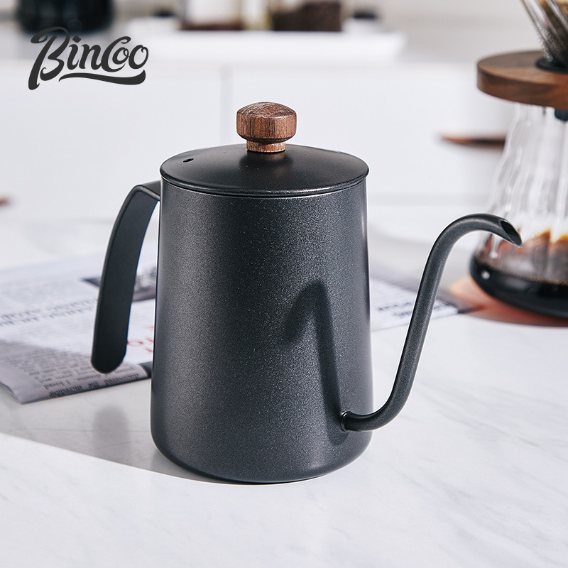 Bincoo 600ml Coffee Pour Over Kettle Black White Stainless Steel Spout Coffee Drip Pot for Pour Over Coffee Maker