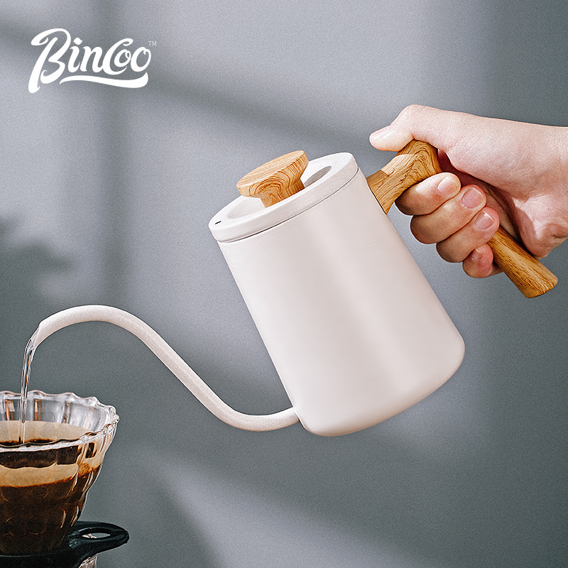 Bincoo Coffee Pour Over Kettle with Wooden Lid and Handle Gooseneck Kettle for Drip Coffee