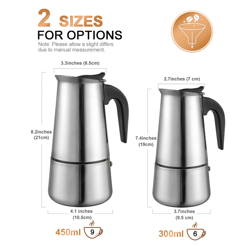 Bincoo 300ml 6cup Moka Pot Stainless Steel Coffee Maker Italian Stovetop Induction Coffee & Tea Brewer