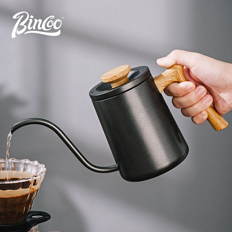 Bincoo Coffee Pour Over Kettle with Wooden Lid and Handle Gooseneck Kettle for Drip Coffee