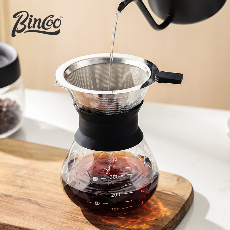 Bincoo 200ml 400ml Pot Pour Over Coffee Dripper Handmade Server Kettle with Heat Resistant Glass