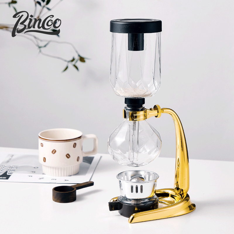 Bincoo 3 Cup Tabletop Siphon Gravity Coffee Maker Classic Glass Household Coffee Maker Gold Color