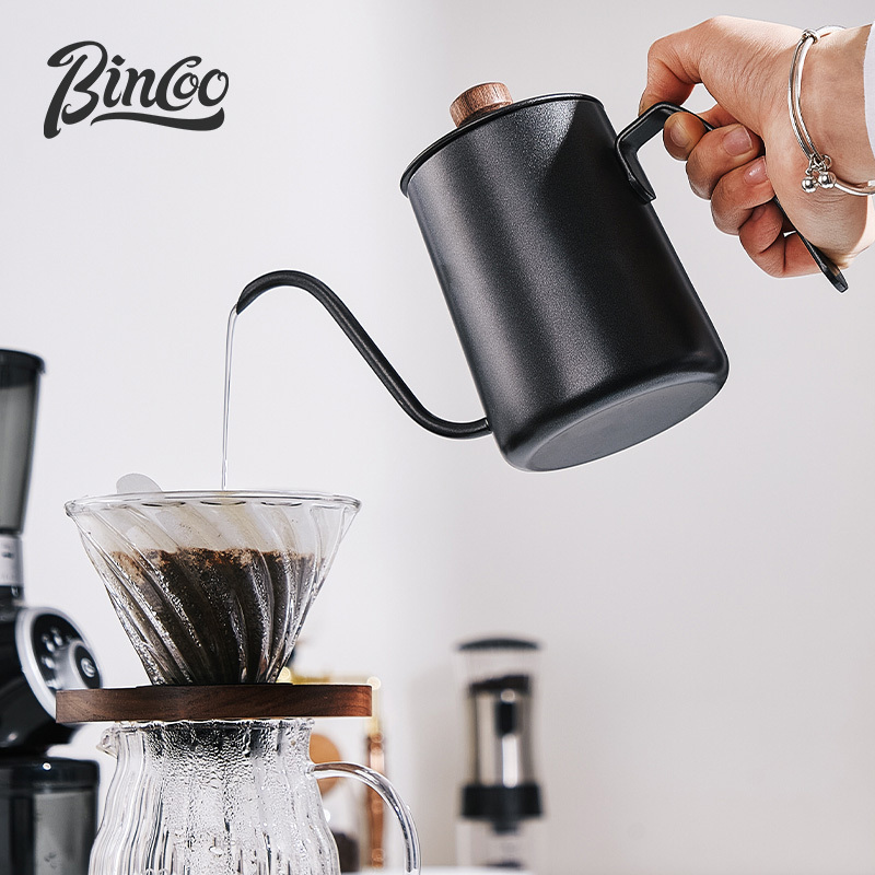 Bincoo 600ml Coffee Pour Over Kettle Black White Stainless Steel Spout Coffee Drip Pot for Pour Over Coffee Maker