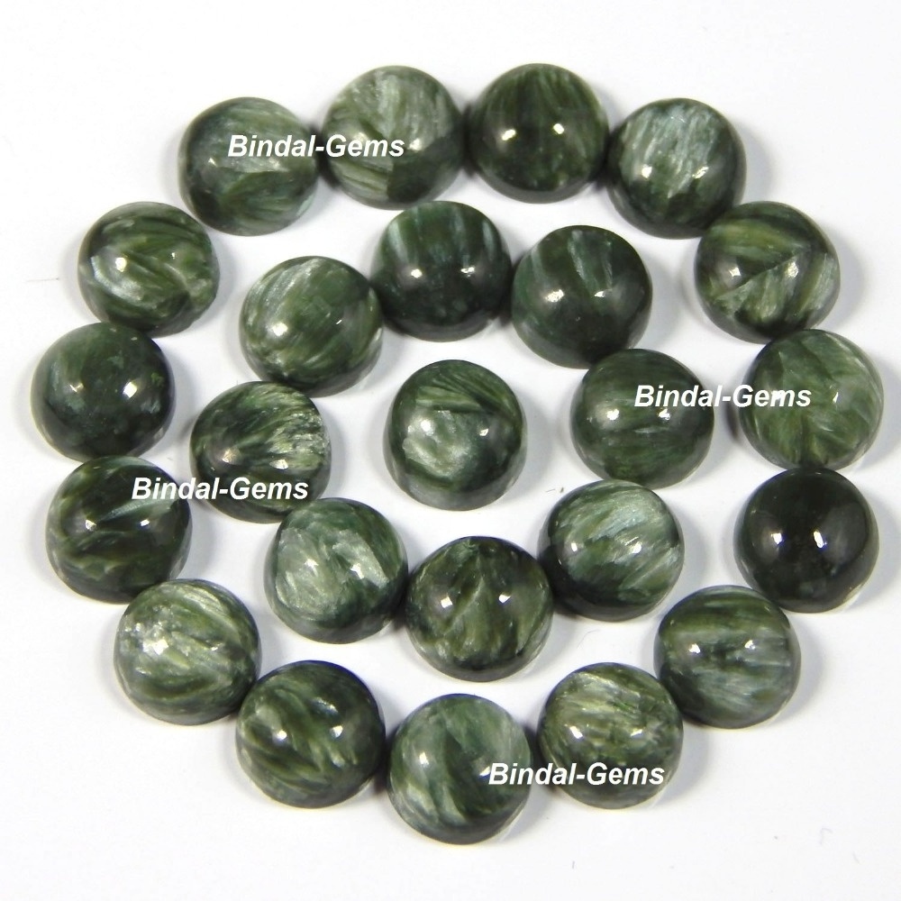 Pure Natural Green Seraphinite Round Shape Gemstone Cabochon For Jewellery Design And Making