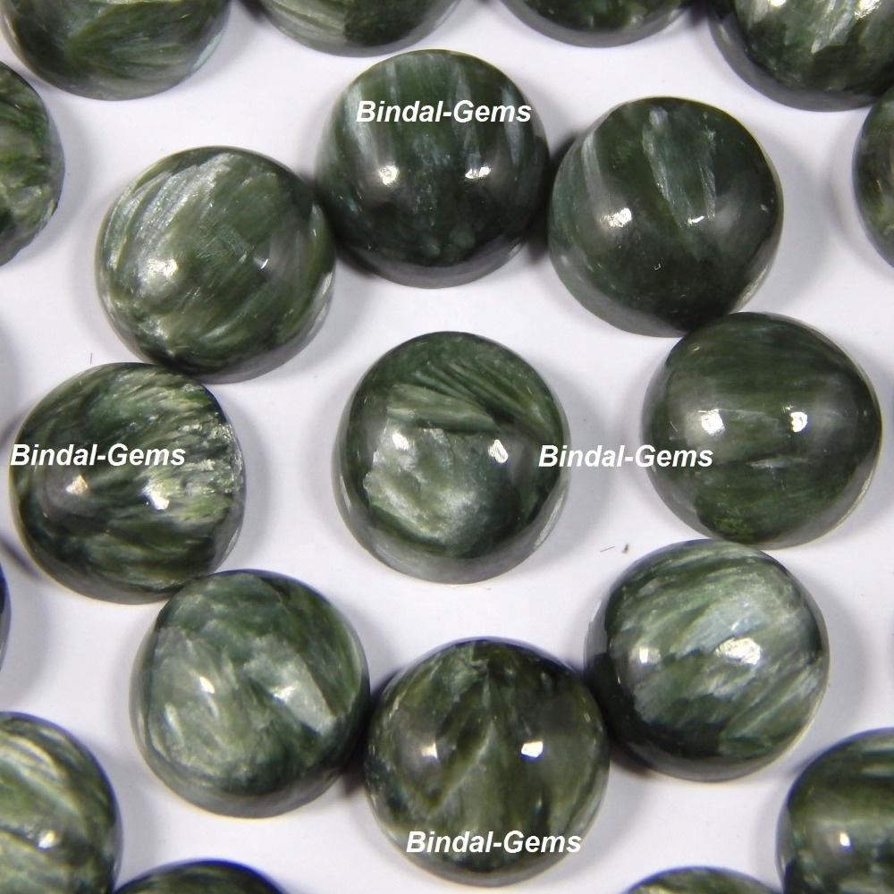 Pure Natural Green Seraphinite Round Shape Gemstone Cabochon For Jewellery Design And Making