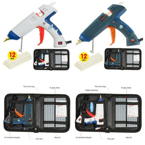 Hot Melt Glue Gun Full Size 100W Professional Kit with Case 12 Glue Sticks White Silicone Glue Gun