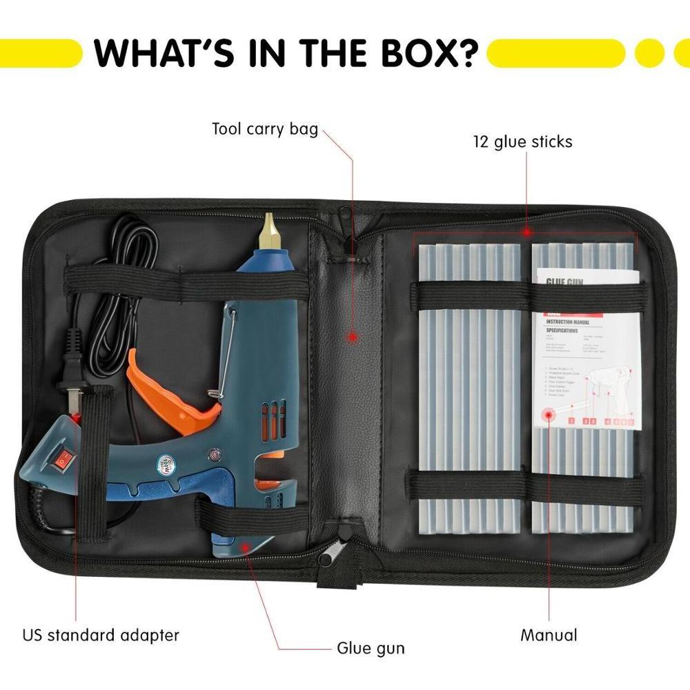 Hot Melt Glue Gun Full Size 100W Professional Kit with Case 12 Glue Sticks White Silicone Glue Gun