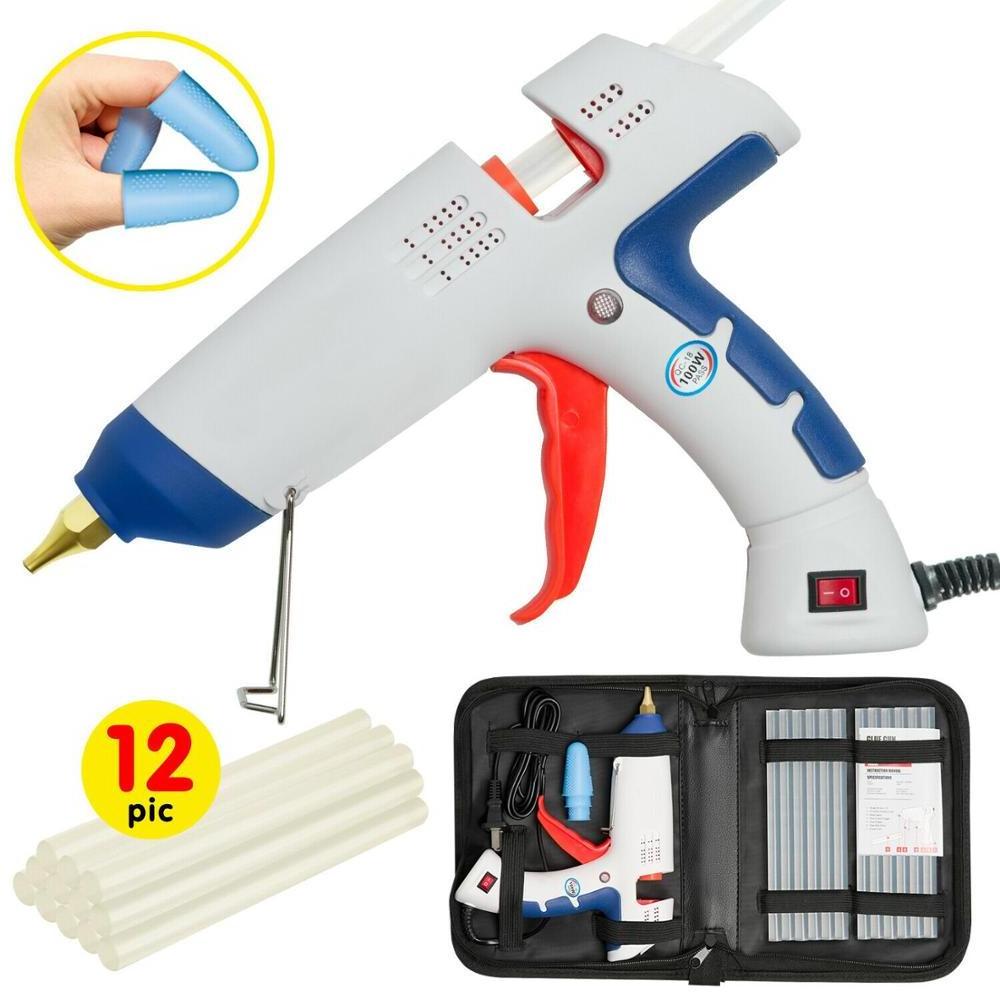 Hot Melt Glue Gun Full Size 100W Professional Kit with Case 12 Glue Sticks White Silicone Glue Gun