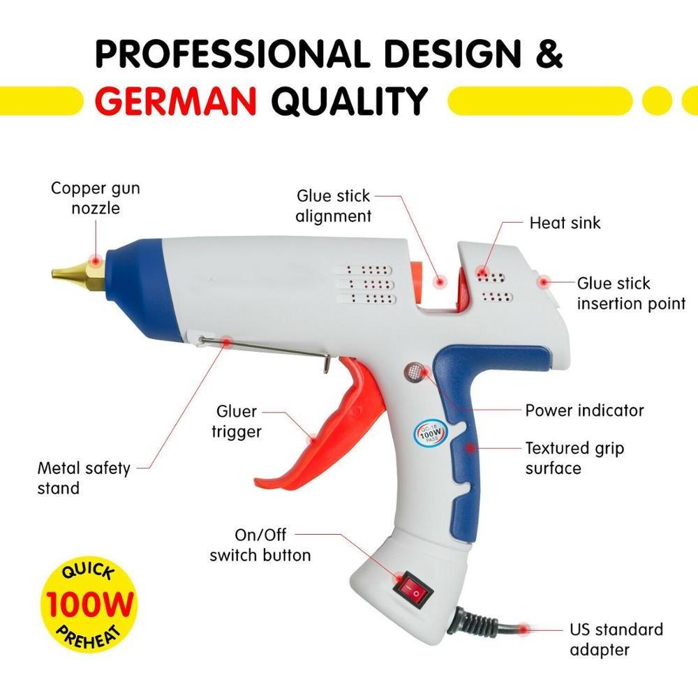 Hot Melt Glue Gun Full Size 100W Professional Kit with Case 12 Glue Sticks White Silicone Glue Gun