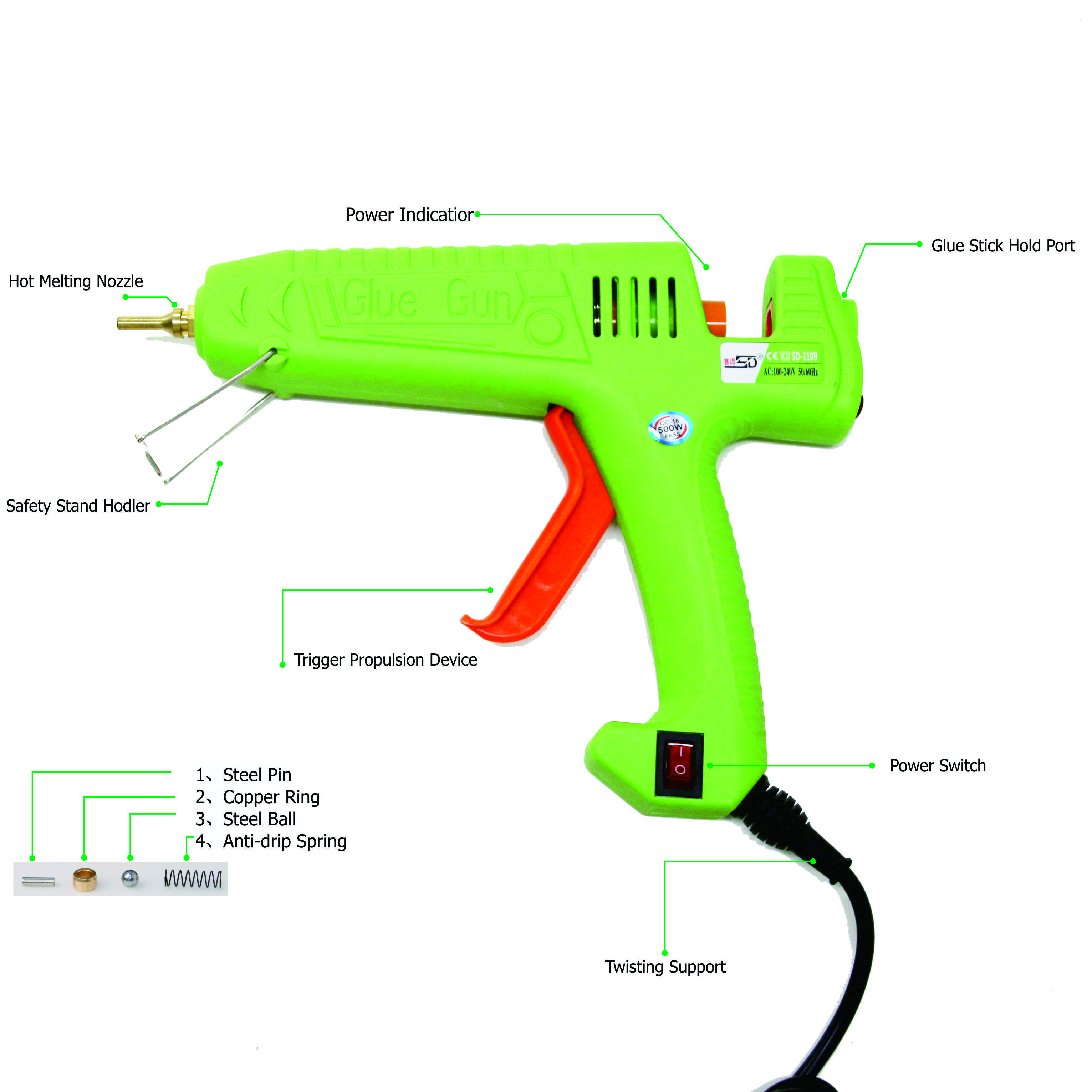 400W High Temp Glue Gun Pro Large Power Hot Melt Applicator Multipurpose Glue Sticks Electrical Power Tool