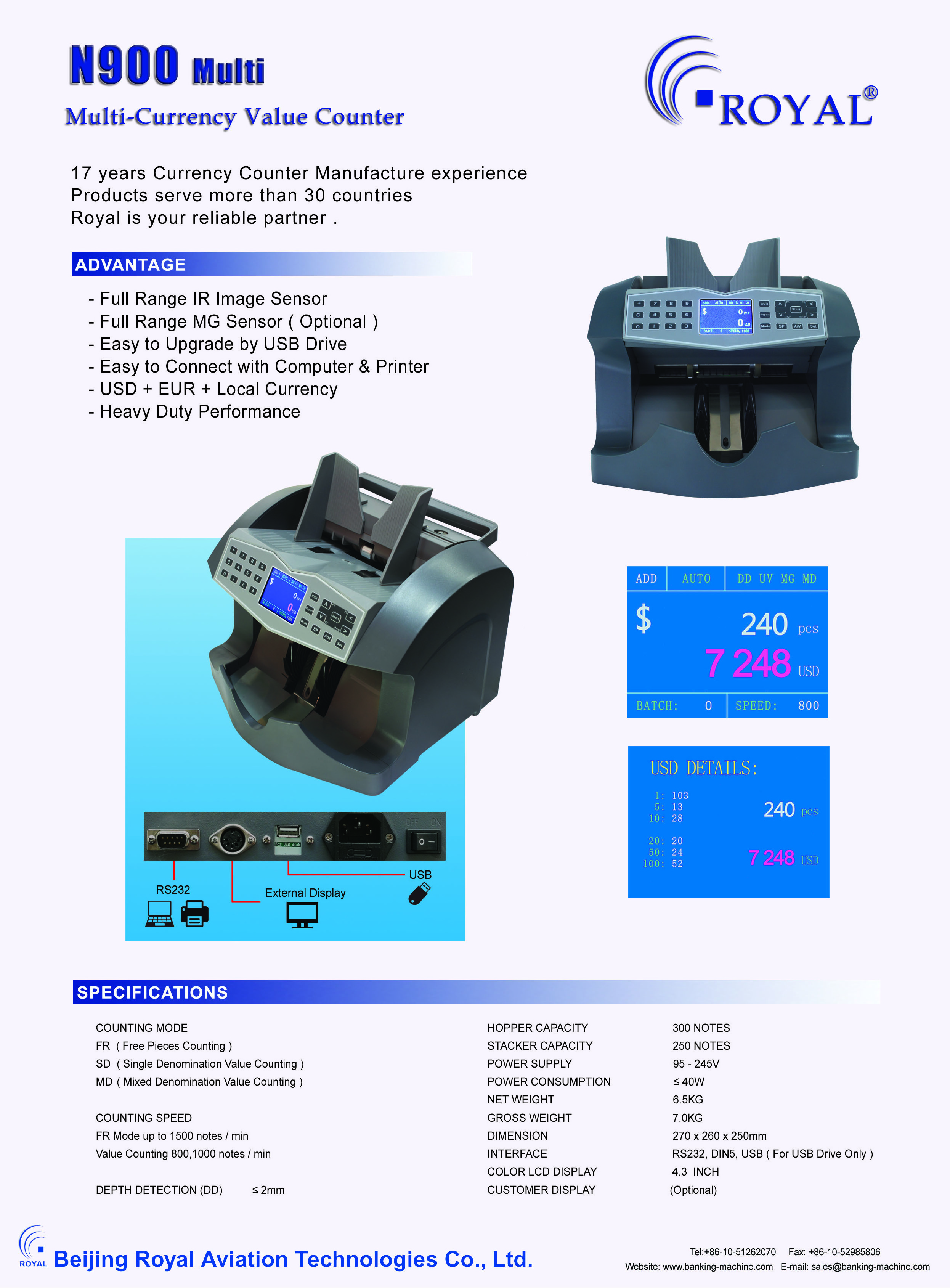 N900 Multi Currency Counting Counter Machine /Counting Accumulation & Amount Accumulation Function. UV & Magnetic & IR Detection