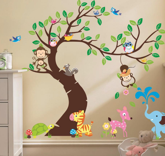 Wholesale lovely rabbit hot air balloon cartoon removable pvc wall sticker for kids room