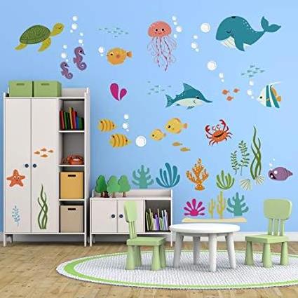 Wholesale lovely rabbit hot air balloon cartoon removable pvc wall sticker for kids room