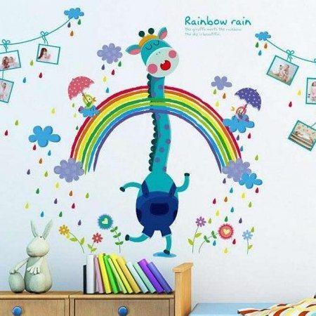 Wholesale lovely rabbit hot air balloon cartoon removable pvc wall sticker for kids room