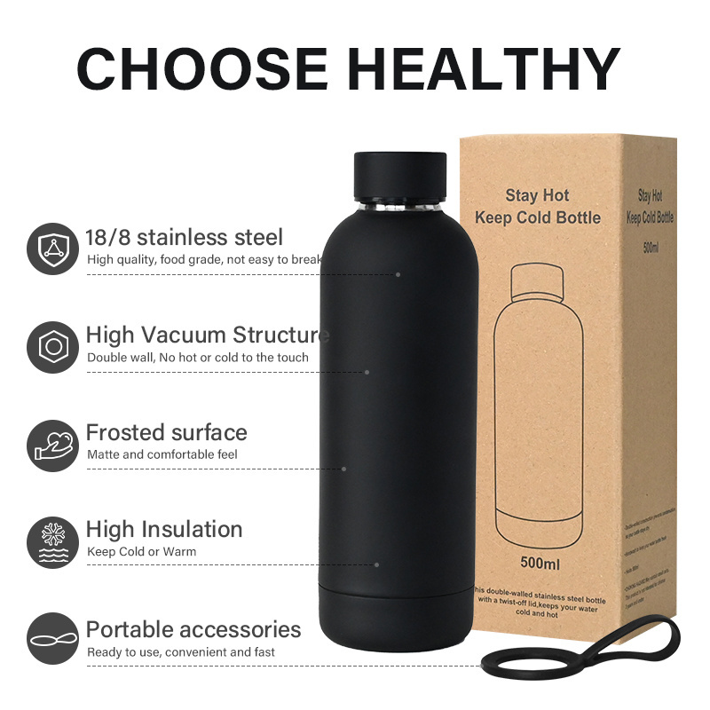 Custom Logo 500ml Drink Bottle Stainless Steel Double Wall Vaccum Flask Thermos Thermal Rubber Paint Matte Sports Water Bottle