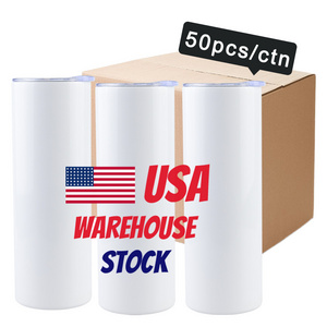 USA Warehouse Stainless Steel Double Wall Insulated Sublimation White 20oz Straight Skinny Blank Sublimation Tumblers with straw