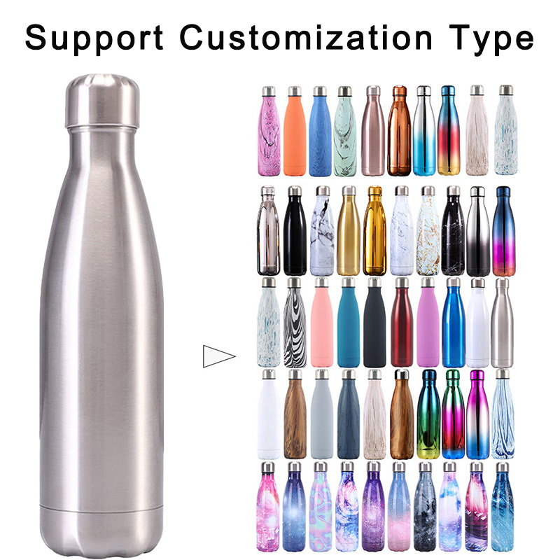 Eco friendly 500ml vacuum sport double wall stainless steel thermo cola shape drink insulated water bottles with custom logo