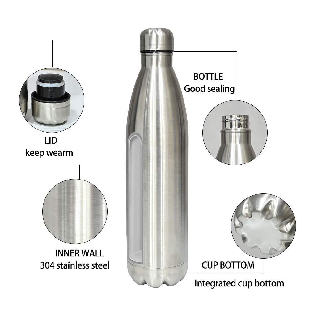 Eco friendly 500ml vacuum sport double wall stainless steel thermo cola shape drink insulated water bottles with custom logo