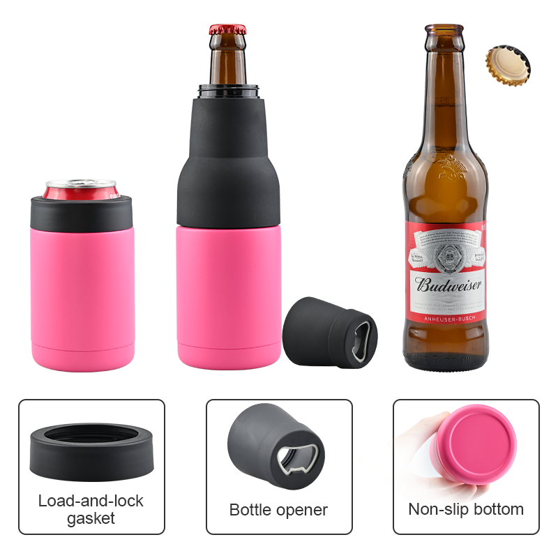 Wholesale 12oz Custom Vacuum Insulated Double Walled Stainless Steel Beer Can and Bottle Cooler With Beer Opener