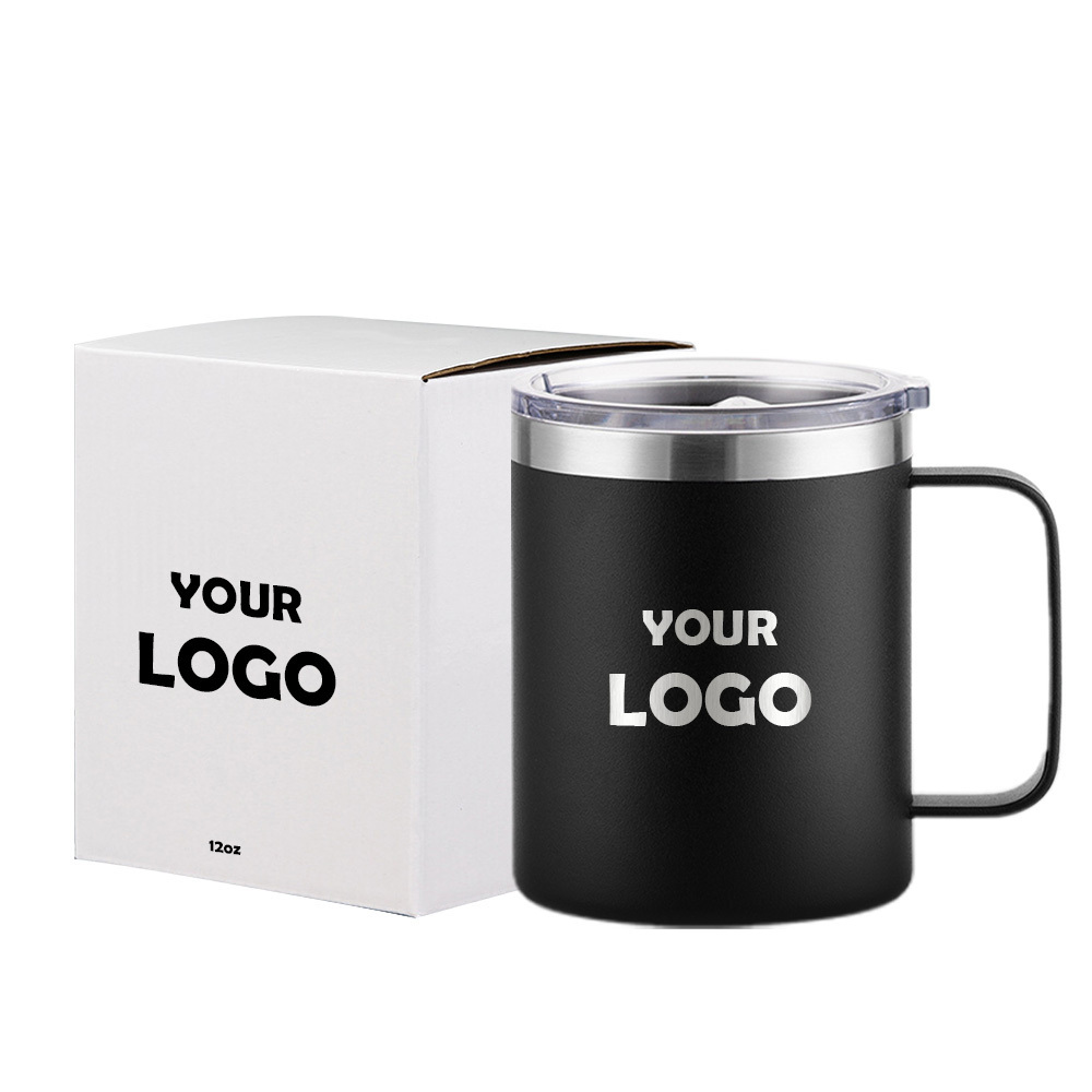 12oz Metal Mug Stainless Steel Insulated Vacuum Custom Logo Thermal Mug Coffee Camping Travel Coffee Mug Tumbler With Handle