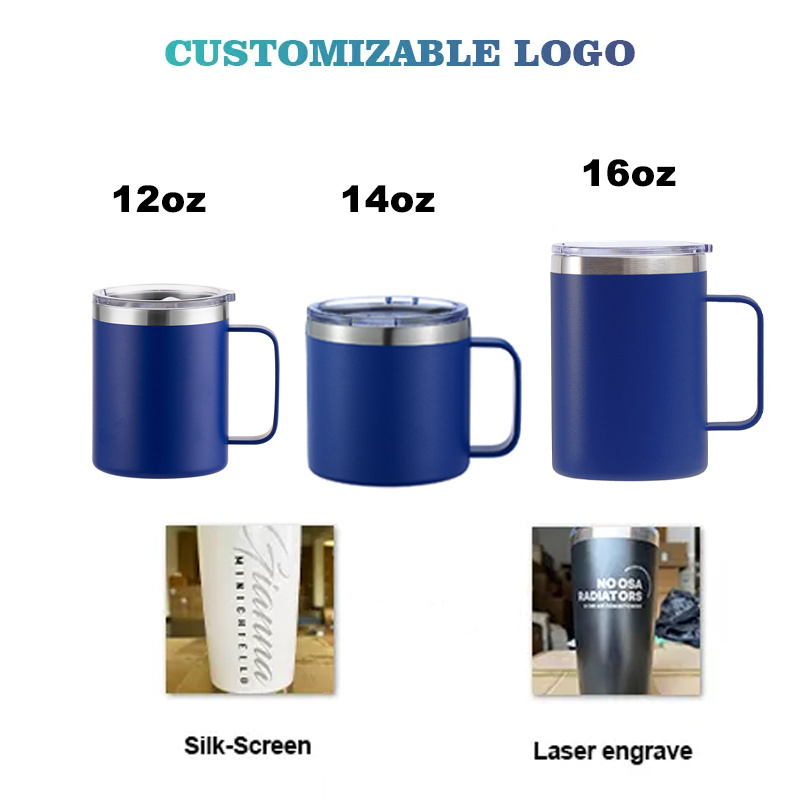 12oz Metal Mug Stainless Steel Insulated Vacuum Custom Logo Thermal Mug Coffee Camping Travel Coffee Mug Tumbler With Handle