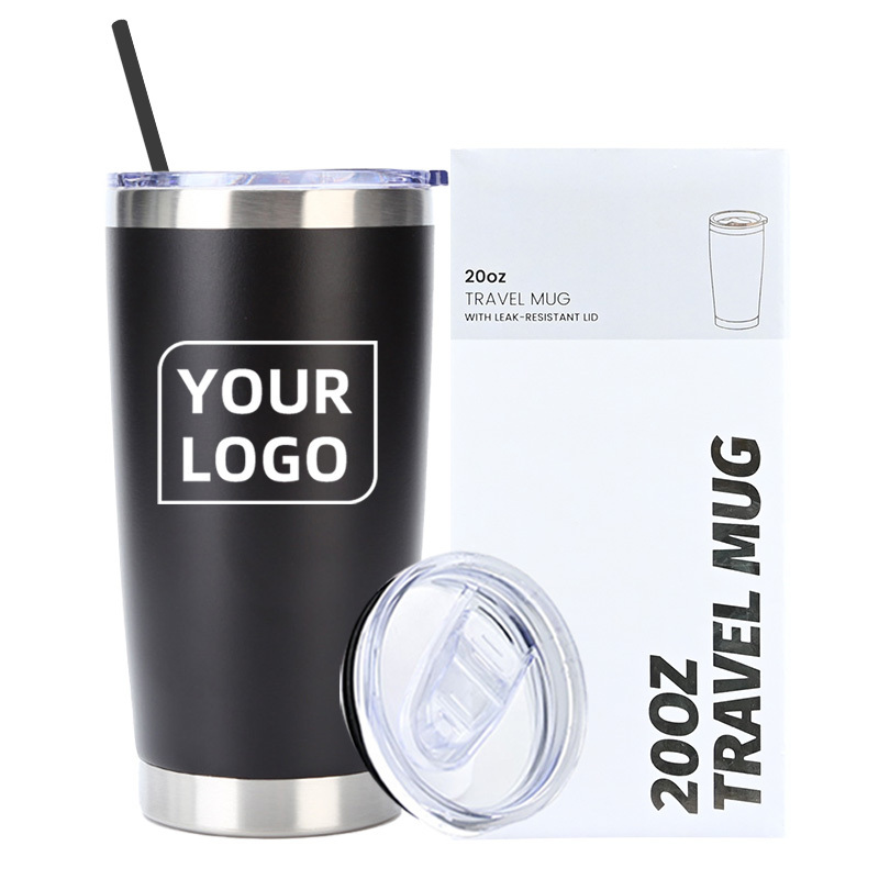 Custom Logo 20oz Coffee Cups Vacuum Insulated Double Wall Stainless Steel Travel Tumbler Coffee Mugs With Straw