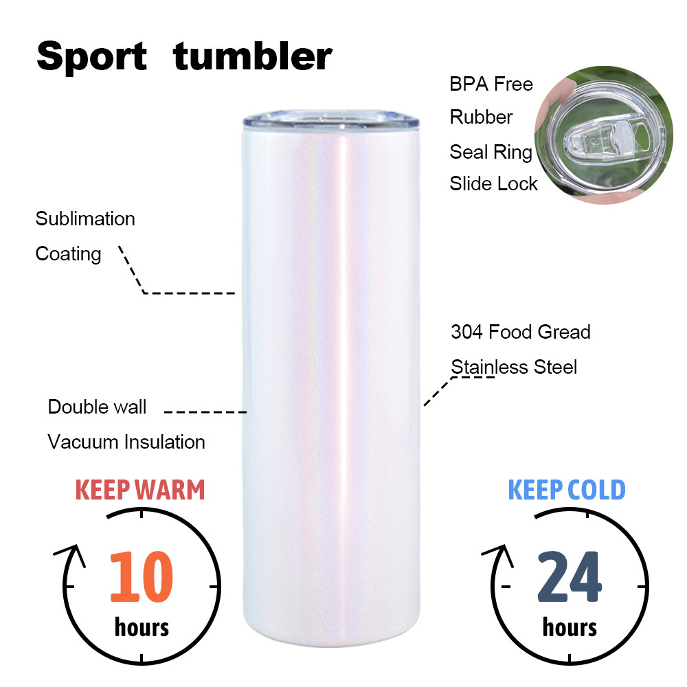 USA Warehouse 15oz 20oz 25oz 30oz Shimmer Glitter Stainless Steel Double Wall White Holographic Sublimation Tumbler