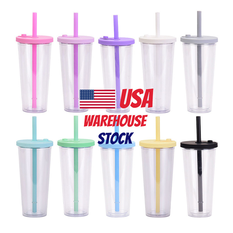 Custom logo 24oz 700ml Tumbler Premium Bubble Tea Cups Double Wall Plastic boba bubble Reusable Mugs with lids and straws