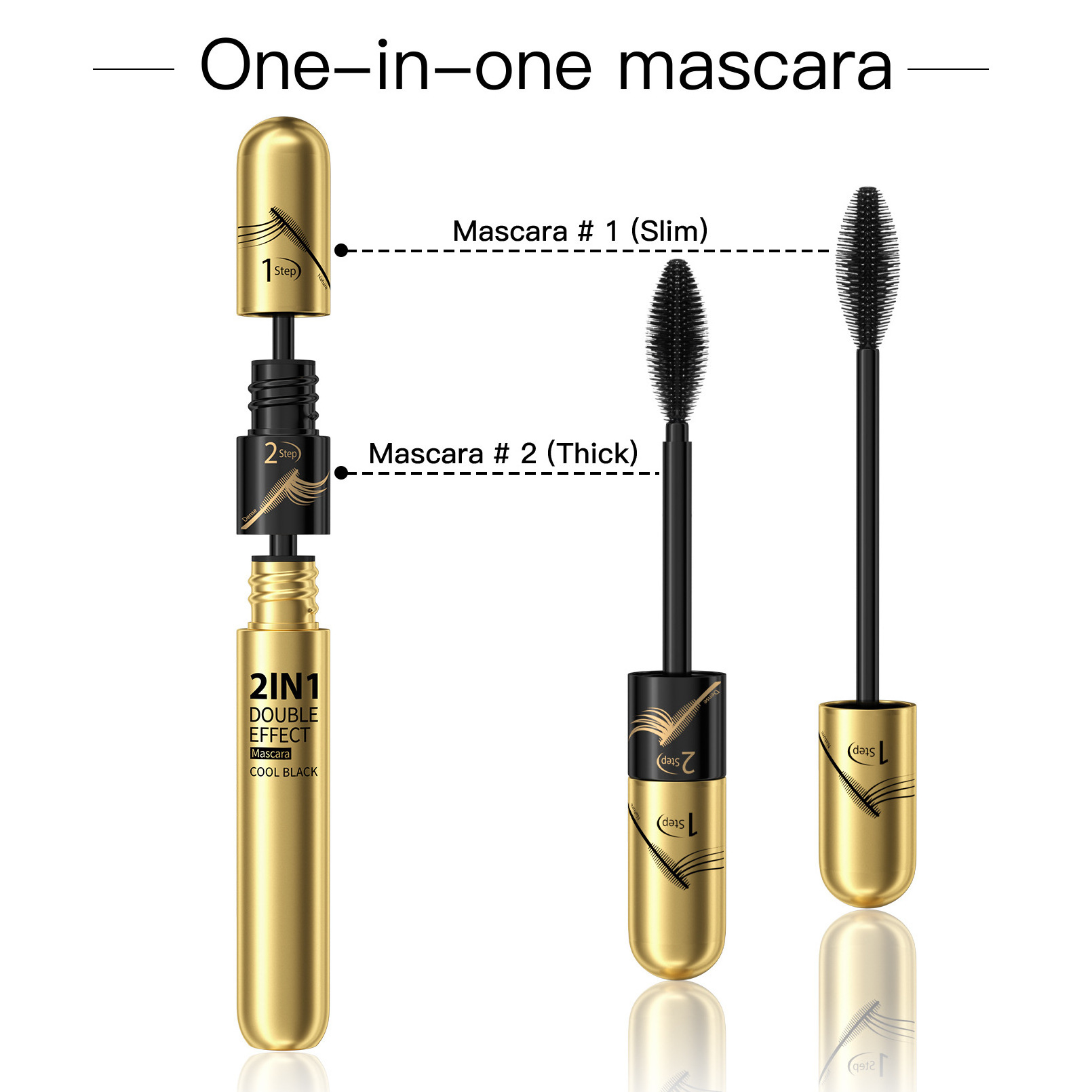 Professional Cosmetics 2 In 1 Makeup Mascara Natural Organic Waterproof Eyelash Mascara 4D Double Head Mascara